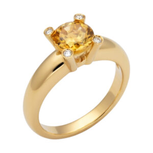 geel gouden ring met citrin en diamanten