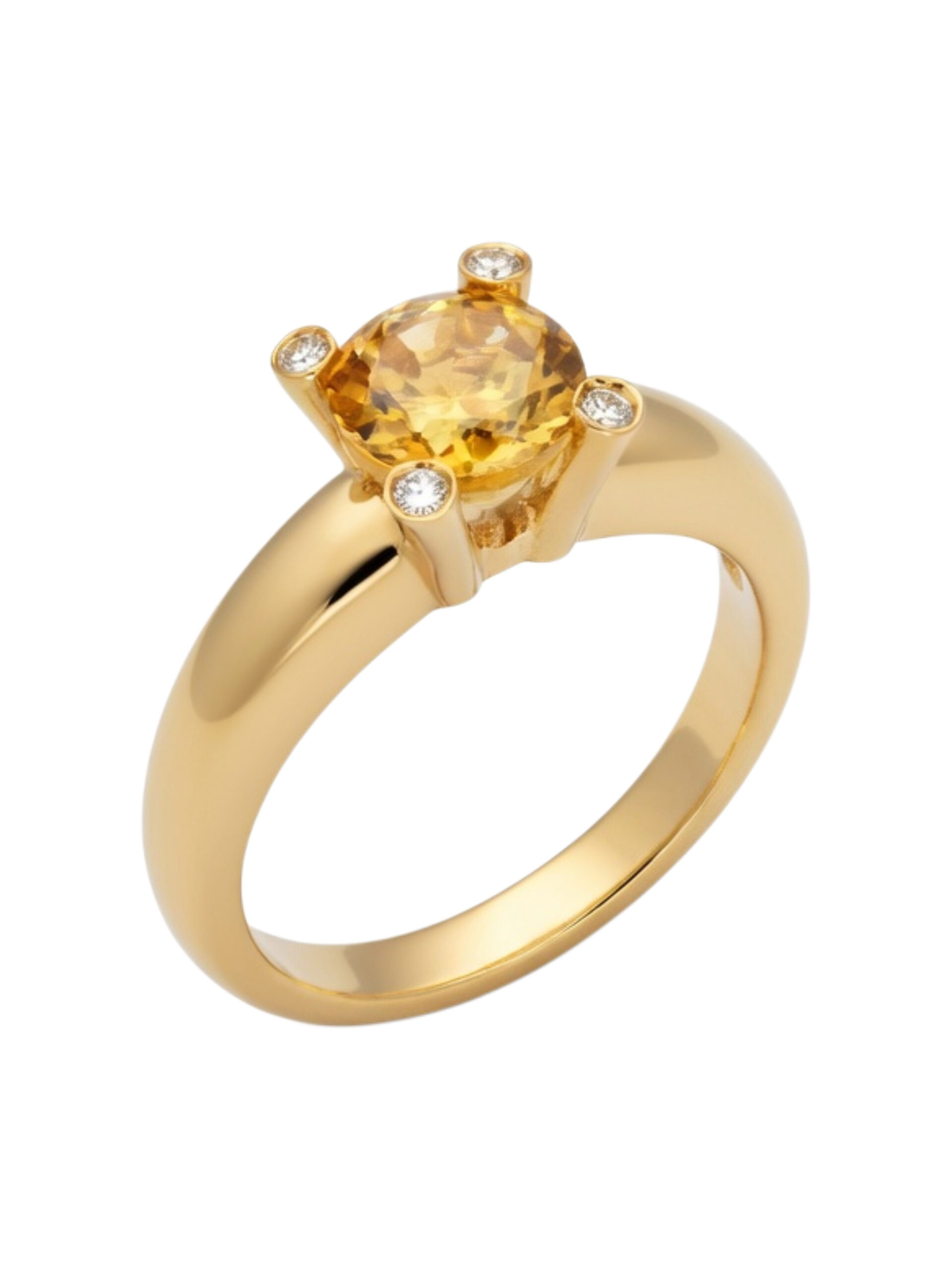 geel gouden ring met citrin en diamanten