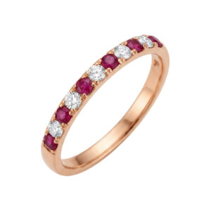 Rosé gouden ring met robijnen en diamanten
