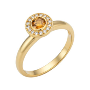 geel gouden ring met citrin en diamanten