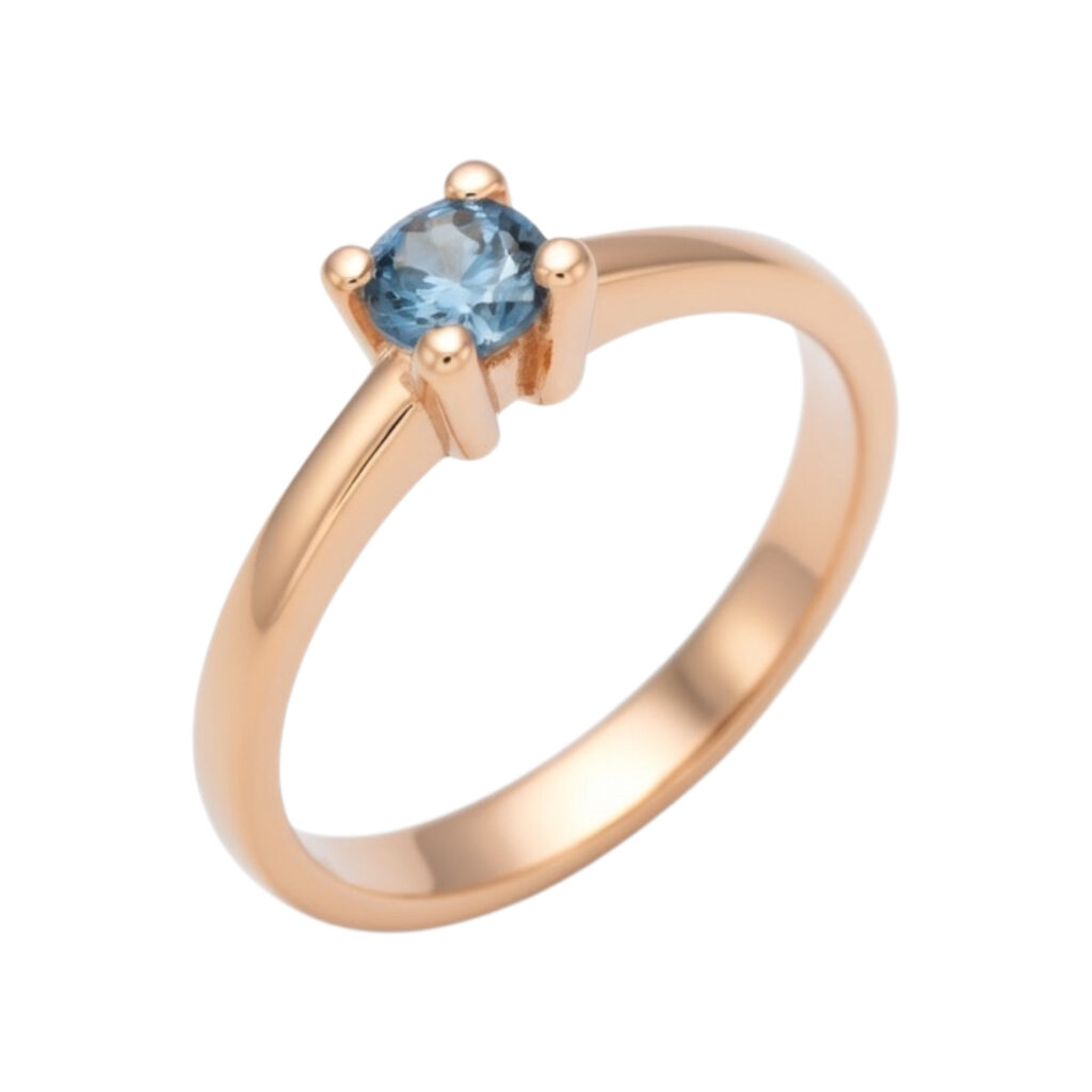 Rosé gouden ring met Londen blue topaas